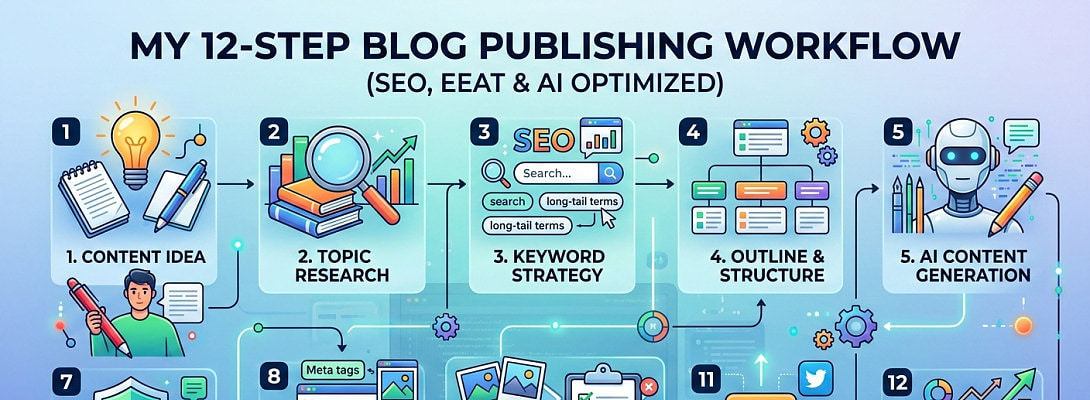 My 12-Step Blog Publishing Workflow (SEO, EEAT & AI Optimized)