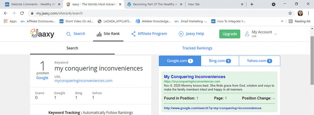 My Conquering Inconveniences Keyword starting to get traffic