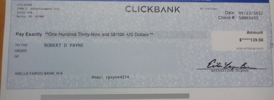 My first ever commission payout from Clickbank