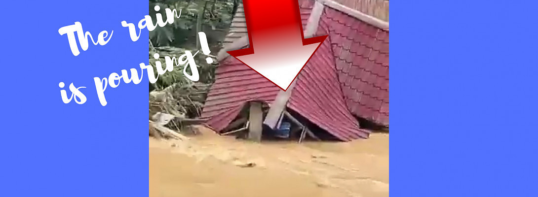 The rain is pouring.