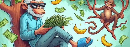 Money falling out of trees with a monkey eating bananas in slippers (What The!)