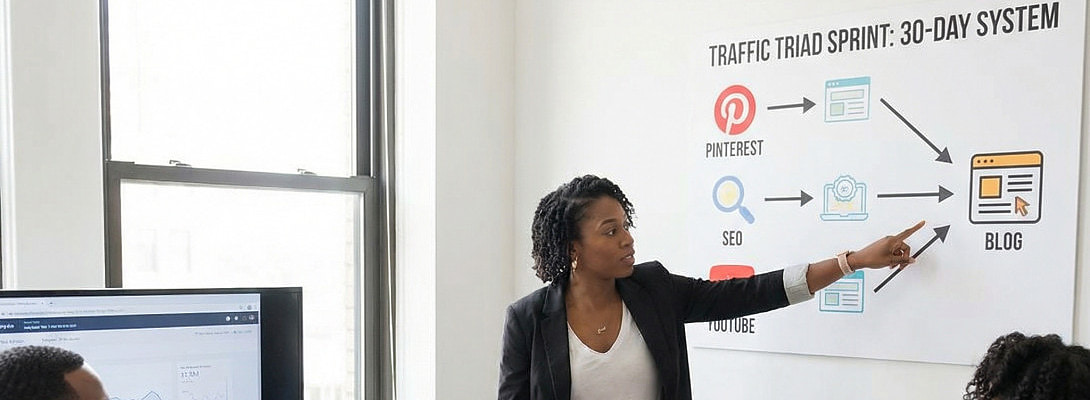 Traffic Triad Sprint: The 30-Day System & Pinterest + SEO + YouTube + Blog;